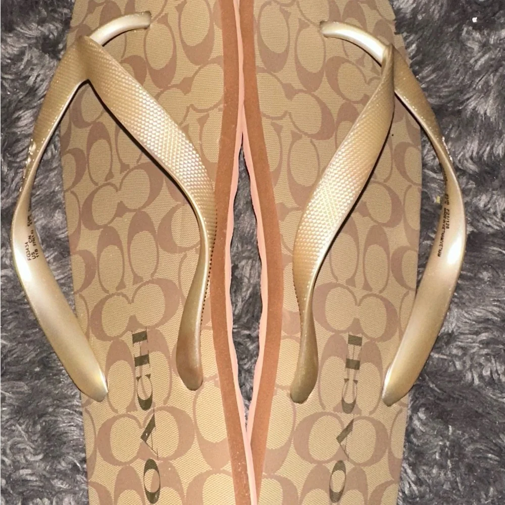 Coach Gold and Tan Signature Sandals - Picture 4 of 10